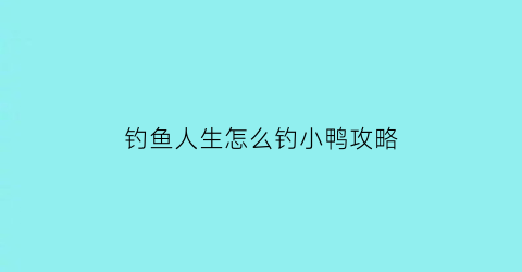 “钓鱼人生怎么钓小鸭攻略(钓鱼人生解锁地图)