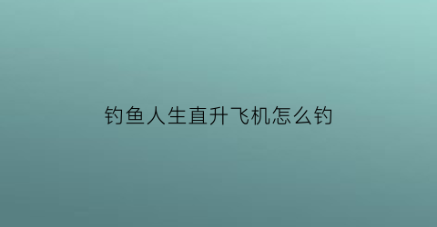 钓鱼人生直升飞机怎么钓(钓鱼人生游戏攻略)