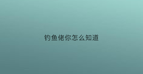 钓鱼佬你怎么知道(钓鱼佬真的什么都钓的到)
