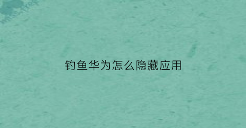 钓鱼华为怎么隐藏应用(华为钓鱼游戏)
