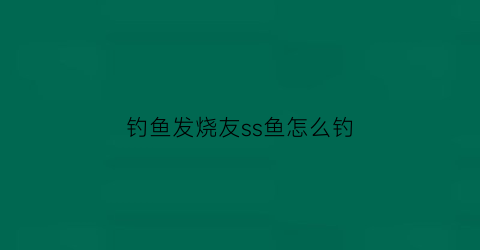 钓鱼发烧友ss鱼怎么钓(钓鱼发烧友怎么压等级)