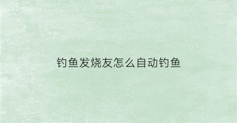 钓鱼发烧友怎么自动钓鱼(钓鱼发烧友自动钓鱼教程)