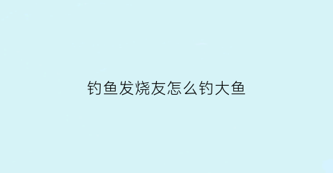 “钓鱼发烧友怎么钓大鱼(钓鱼发烧友怎么钓特大的鱼)