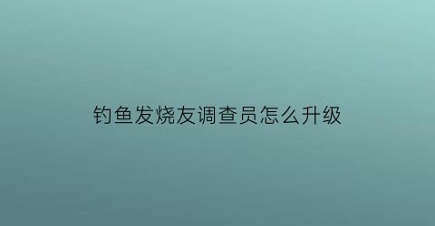 钓鱼发烧友调查员怎么升级