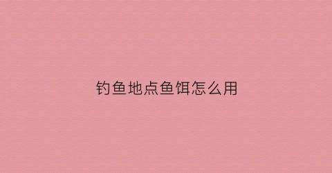 钓鱼地点鱼饵怎么用(地址钓鱼)