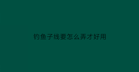 钓鱼子线要怎么弄才好用(钓鱼子线要怎么弄才好用呢)