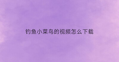 “钓鱼小菜鸟的视频怎么下载(钓鱼小菜鸟的视频怎么下载到手机上)