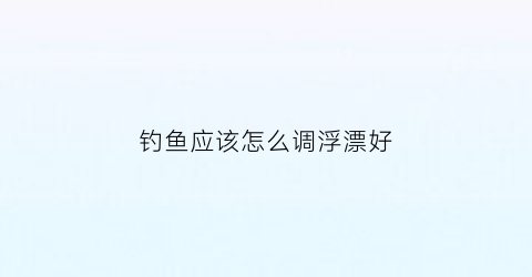 钓鱼应该怎么调浮漂好(钓鱼要怎样调浮漂)