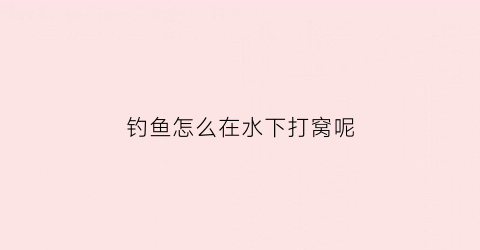 钓鱼怎么在水下打窝呢(水下打窝视频)