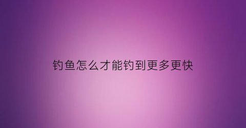 钓鱼怎么才能钓到更多更快