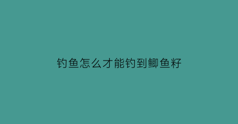 “钓鱼怎么才能钓到鲫鱼籽(钓鱼怎么才能钓到鲫鱼籽呢视频)