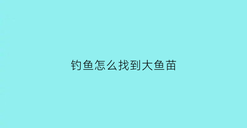 “钓鱼怎么找到大鱼苗(钓鱼高手如何找鱼)