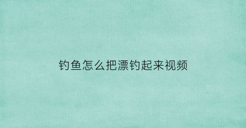 “钓鱼怎么把漂钓起来视频(钓鱼怎么把漂钓起来视频教程)