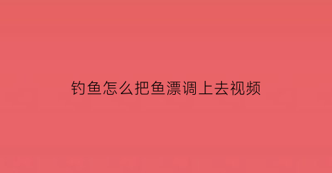 钓鱼怎么把鱼漂调上去视频(怎么调钓鱼漂视频教程)