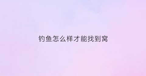 钓鱼怎么样才能找到窝