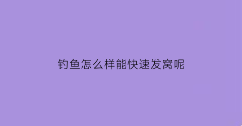 钓鱼怎么样能快速发窝呢(怎么可以快速钓鱼)