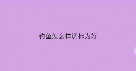 钓鱼怎么样调标为好(钓鱼是怎样调的)