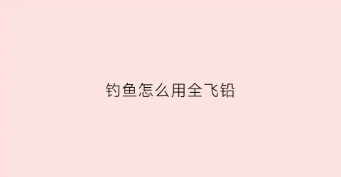 钓鱼怎么用全飞铅(全飞铅钓组)