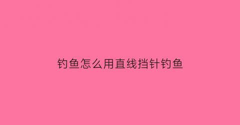 “钓鱼怎么用直线挡针钓鱼(钓鱼用挡针起鱼的原理是什么)