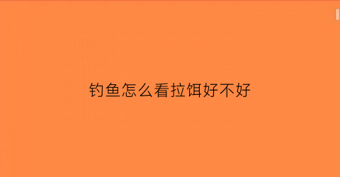 钓鱼怎么看拉饵好不好(拉饵钓鱼怎么看漂)