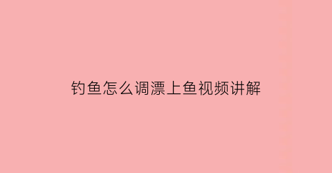 钓鱼怎么调漂上鱼视频讲解(钓鱼咋样调漂视频)