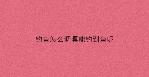 钓鱼怎么调漂能钓到鱼呢(钓鱼怎么调漂能钓到鱼呢视频)
