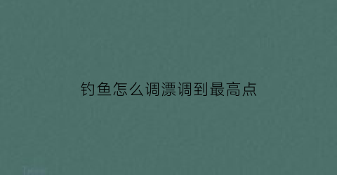钓鱼怎么调漂调到最高点(钓鱼时怎么调鱼漂)