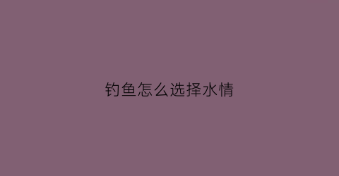 钓鱼怎么选择水情(钓鱼水情分析)