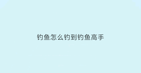 钓鱼怎么钓到钓鱼高手(钓鱼怎么钓到钓鱼高手视频)