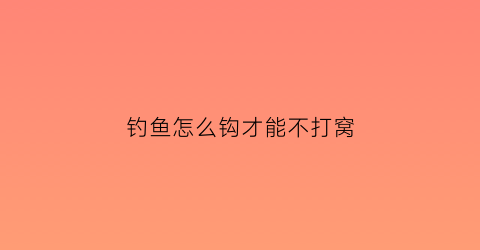 “钓鱼怎么钩才能不打窝(钓鱼怎么让鱼钩不沉底)