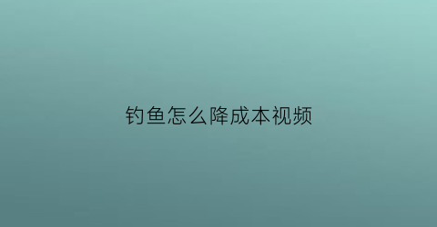 “钓鱼怎么降成本视频(钓鱼怎么盈利)