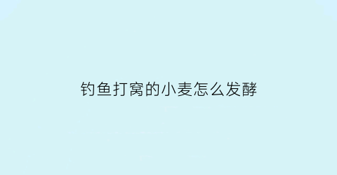 钓鱼打窝的小麦怎么发酵(钓鱼打窝的小麦怎么发酵快)