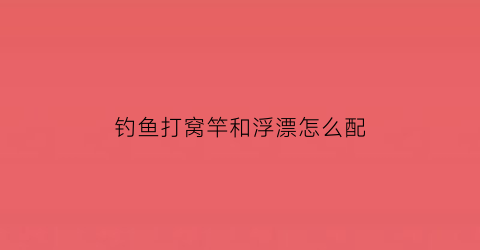 “钓鱼打窝竿和浮漂怎么配(钓鱼打窝竿和浮漂怎么配比)