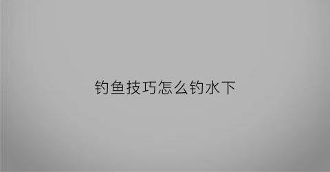 钓鱼技巧怎么钓水下(钓鱼技巧怎么钓水下鱼)