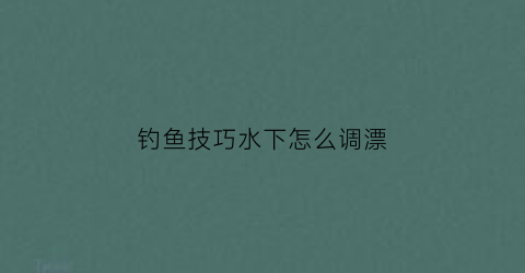 “钓鱼技巧水下怎么调漂(钓鱼技巧水下怎么调漂视频教程)