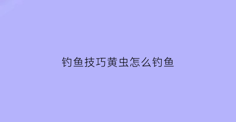 钓鱼技巧黄虫怎么钓鱼(钓鱼技巧黄虫怎么钓鱼的)