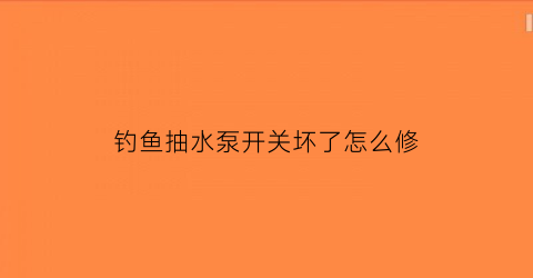 钓鱼抽水泵开关坏了怎么修(水泵抽水口钓鱼怎么样)