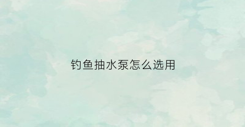 钓鱼抽水泵怎么选用(钓箱抽水泵怎么装)