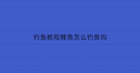 “钓鱼教程鲤鱼怎么钓鱼钩(如何钓鱼鲤鱼)