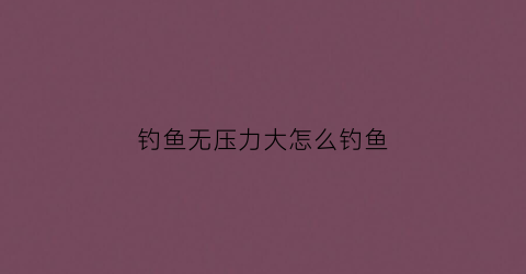 钓鱼无压力大怎么钓鱼(大气压力钓鱼)