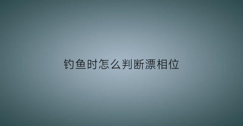 钓鱼时怎么判断漂相位