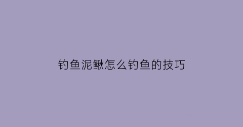 钓鱼泥鳅怎么钓鱼的技巧