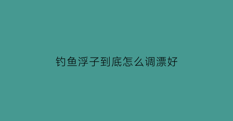 钓鱼浮子到底怎么调漂好