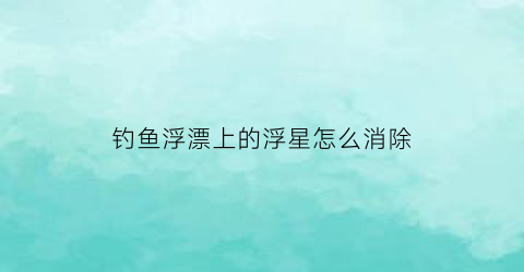 钓鱼浮漂上的浮星怎么消除(浮漂有个小洞怎么补)
