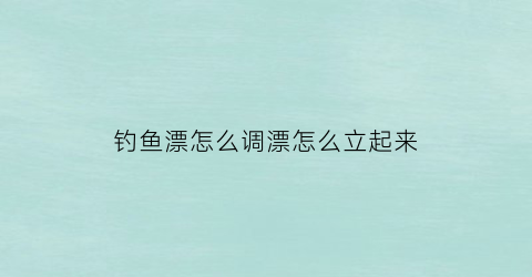 钓鱼漂怎么调漂怎么立起来(如何调立漂)