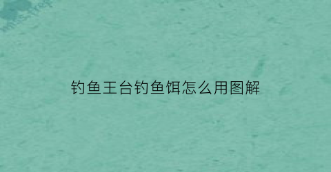 钓鱼王台钓鱼饵怎么用图解