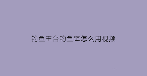 钓鱼王台钓鱼饵怎么用视频