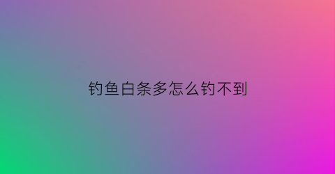 钓鱼白条多怎么钓不到(白条都钓不到)