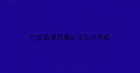 “钓鱼直播双镜头怎么用手机(钓鱼直播双镜头怎么用手机操作)