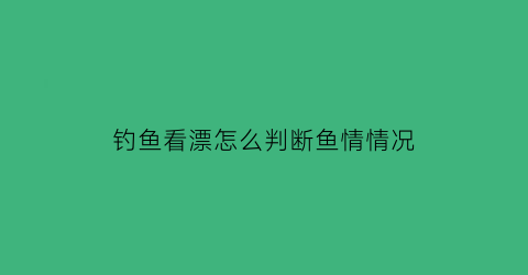 “钓鱼看漂怎么判断鱼情情况(钓鱼看漂怎么钓大鱼)